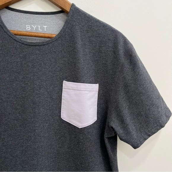 Bylt T-Shirt Drop Cut Short Sleeve Pocket Lux Dark Gray Crewneck Men's Large - Picture 3 of 8